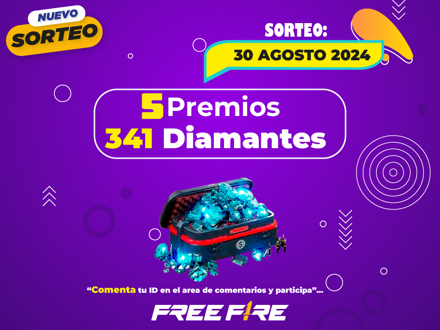 Nuevo sorteo de 341 Diamantes para 5 Ganadores en Free Fire el 30 de Agosto del 2024 - Comenta tu ID y participa...