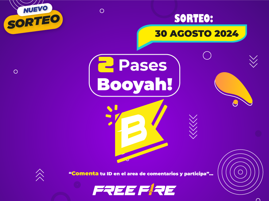 Nuevo sorteo de 2 Pases Booyah para Free Fire para el 30 agosto del 2024 - Comenta tu ID y participa