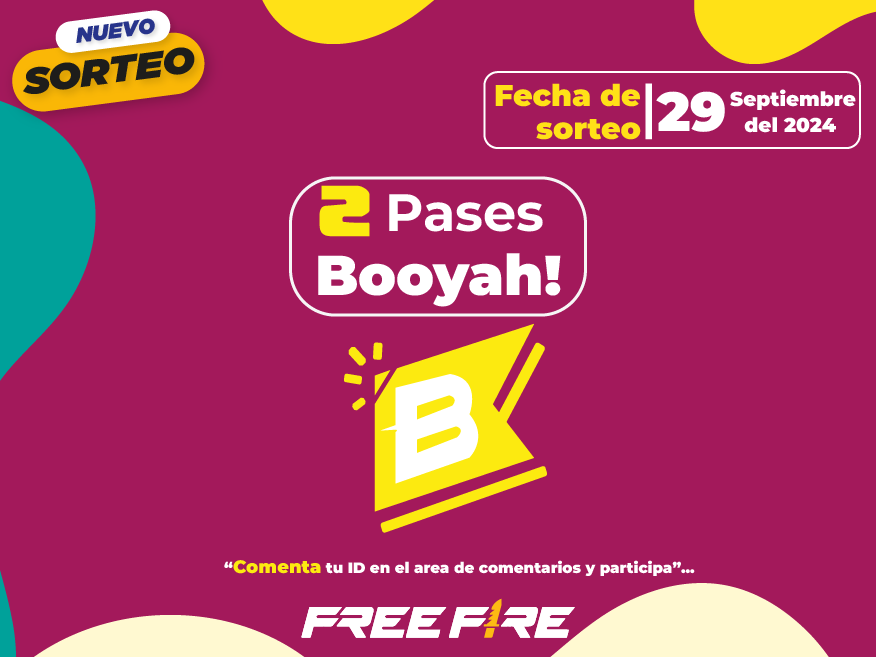 Nuevo sorteo de 2 Pases Booyah para Free Fire para el 29 de Septiembre del 2024 - Comenta tu ID y participa